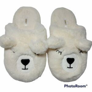MIXIT Bear‎ Slippers Girls Size 5-6 Ivory Cream Plush Very Soft Slip On GUC